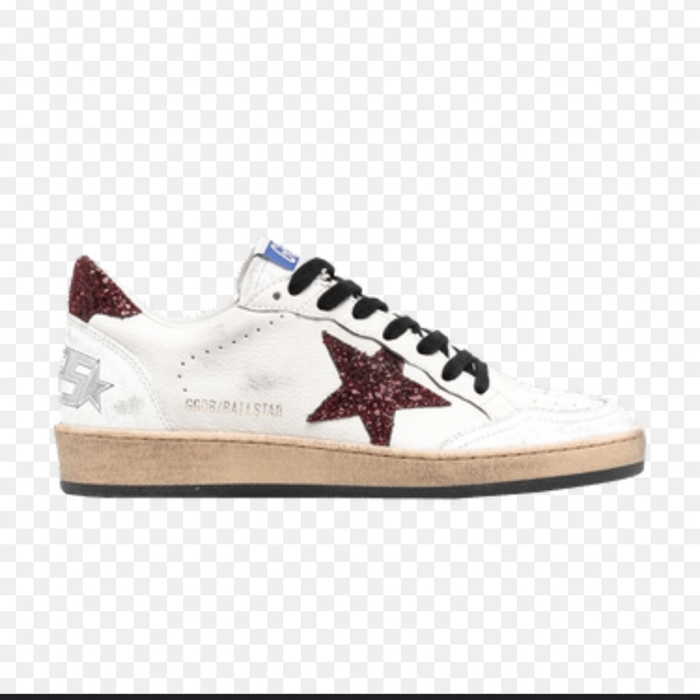 Authentic Golden Goose Ballstar White and Burgundy Star Sneakers